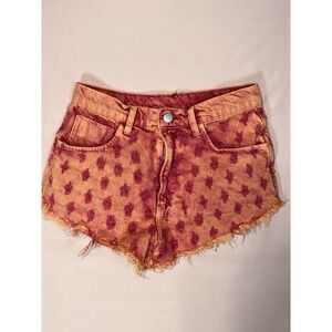 Free People We The Free Red Acid Wash Distressed Denim Shorts Womens Boho NWOT